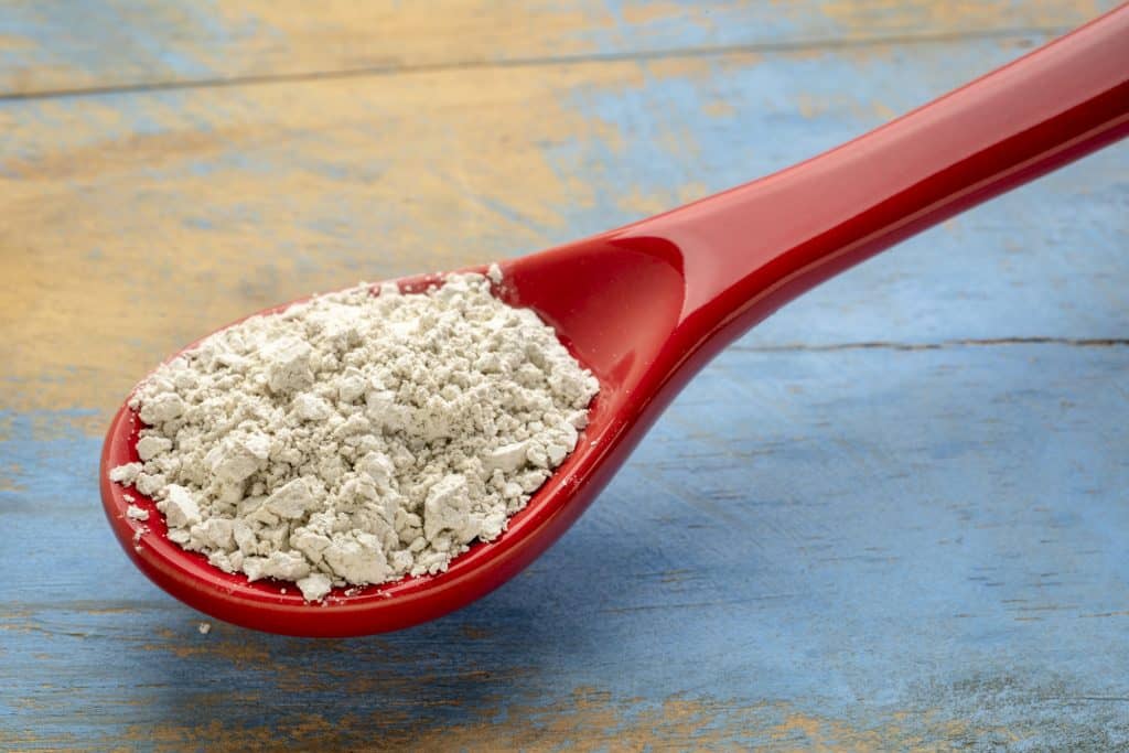 food grade diatomaceous earth supplement on a spoon