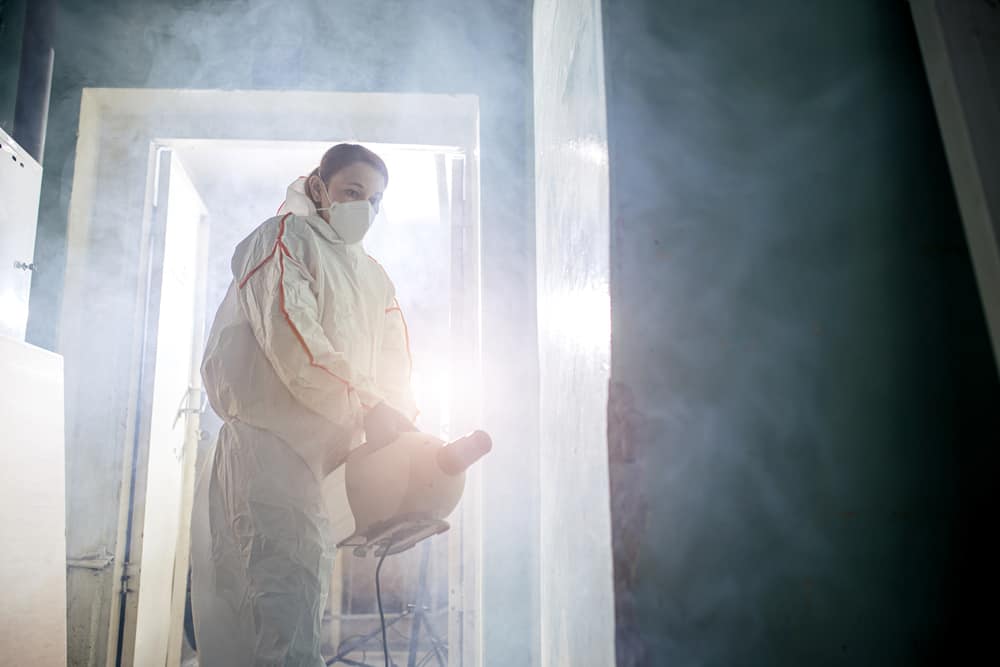 disinfections in hazmat suit